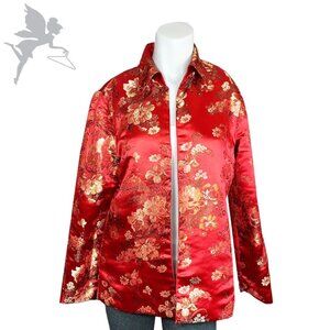 VINTAGE R & K Evening Red Silk Embroidered “Smoking Jacket"